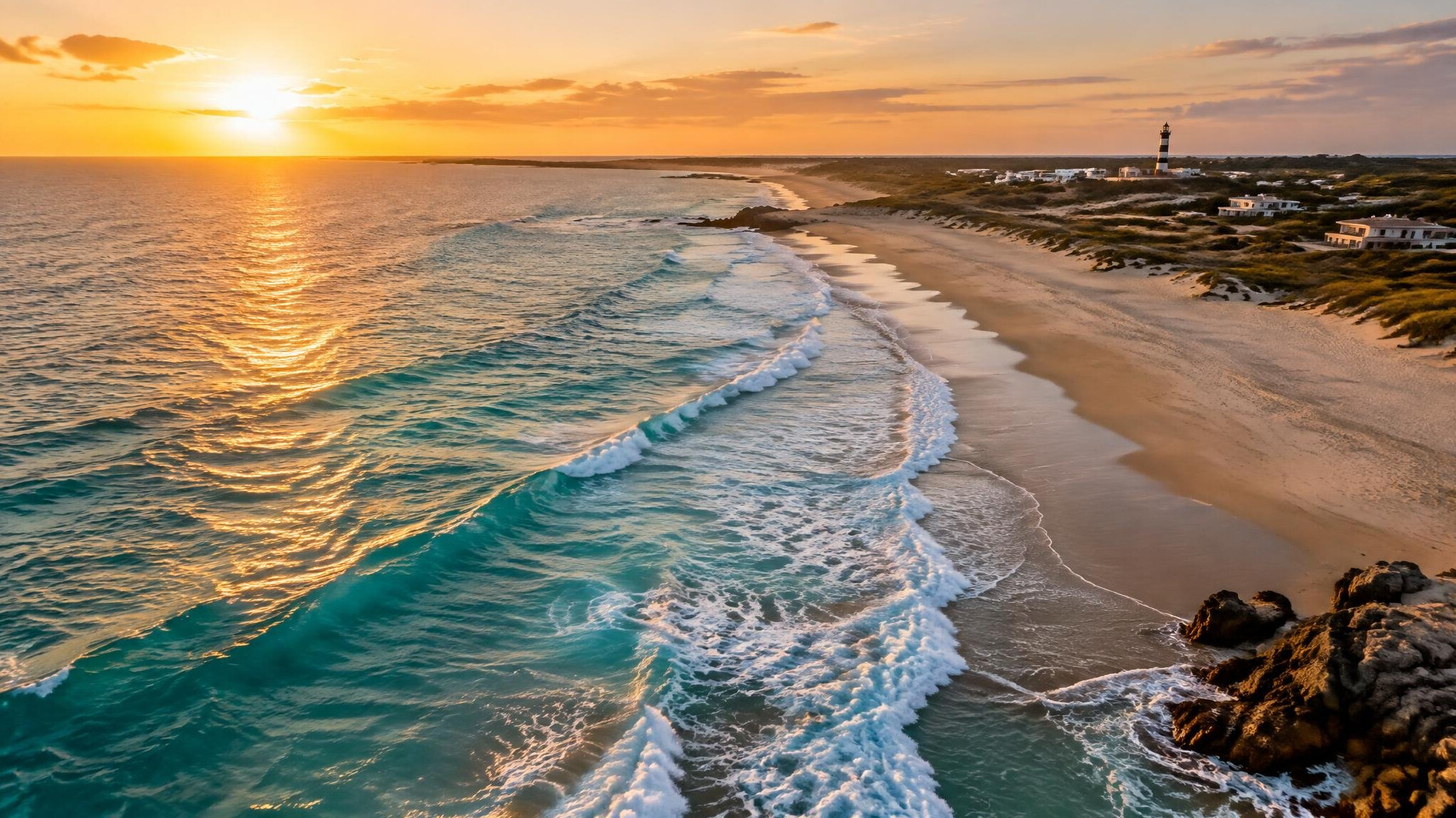 Vista aérea de la costa de José Ignacio al atardecer