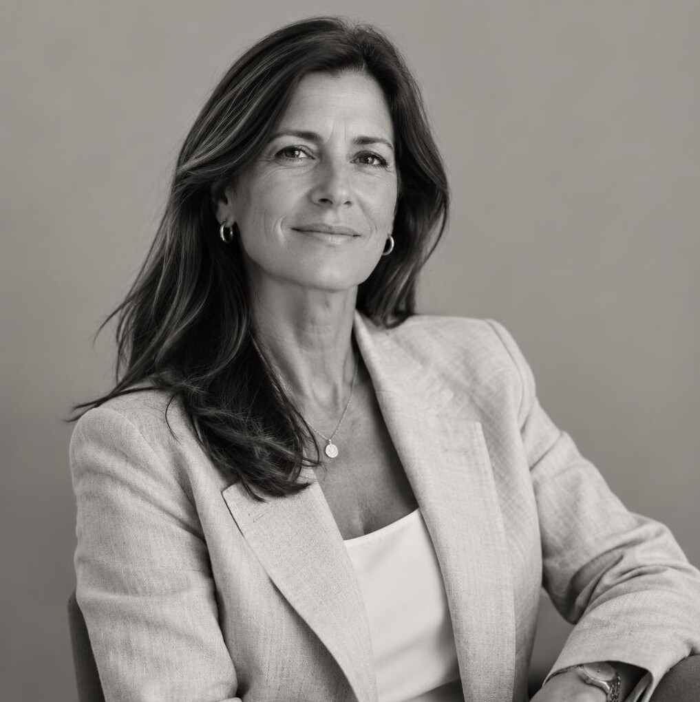 Retrato en blanco y negro de una mujer uruguaya de unos 50 años, fundadora de la agencia